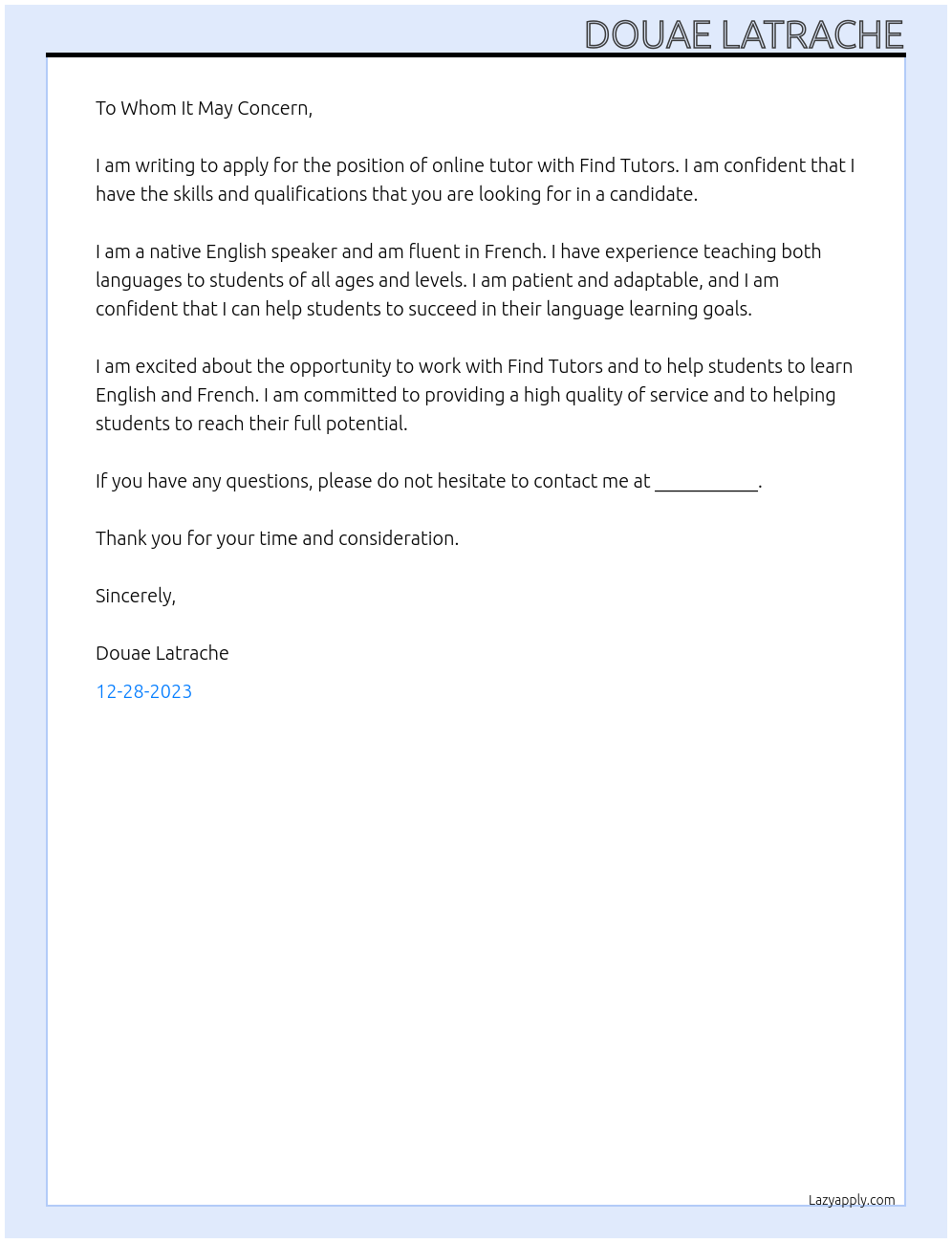 Online tutor At Find tutors Cover Letter