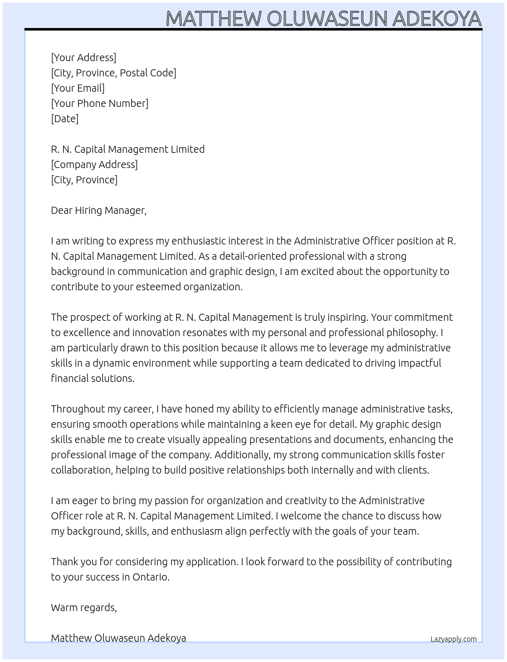 Administrative Officer At Aminstrative assistant Cover Letter