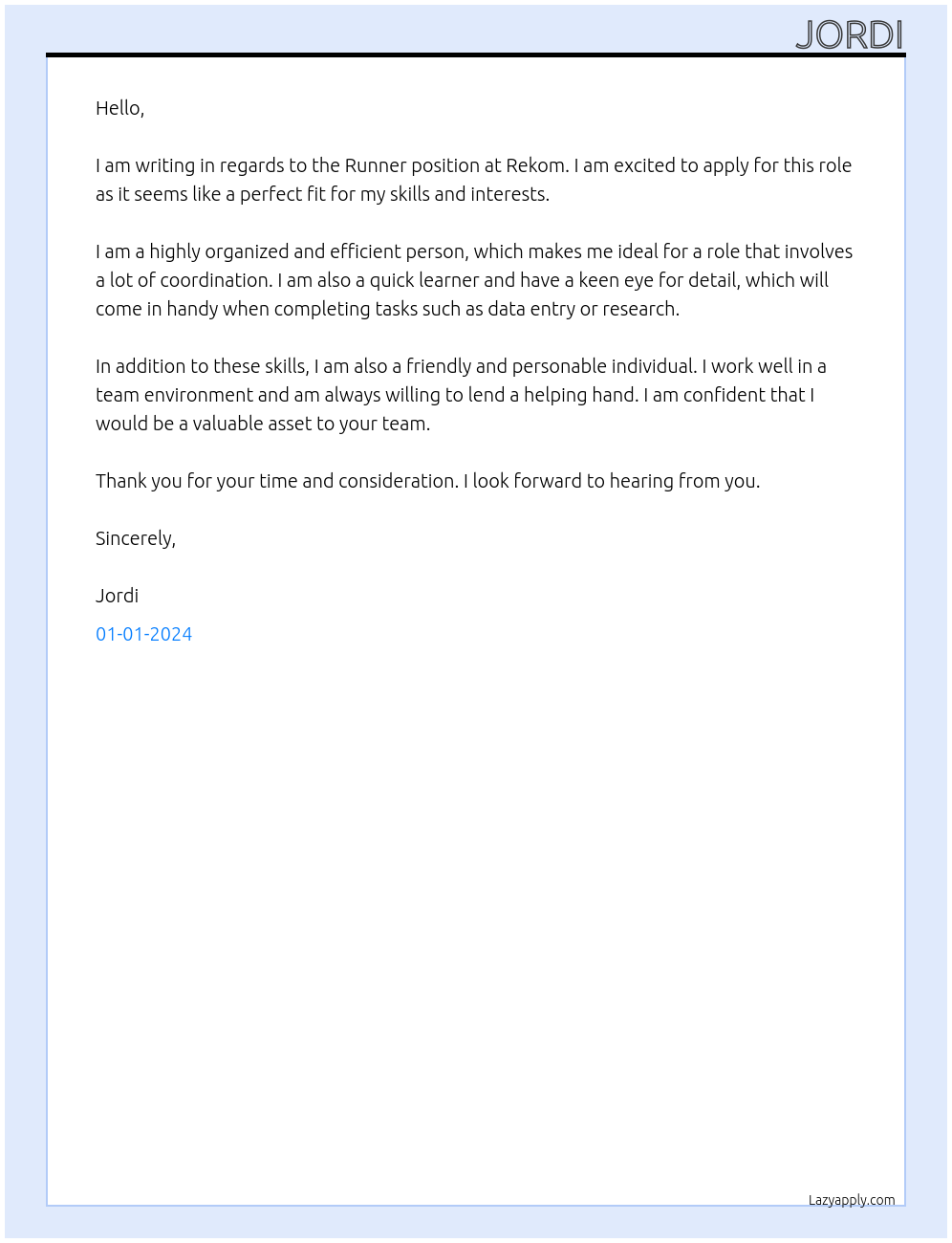 Runner At Rekom Cover Letter