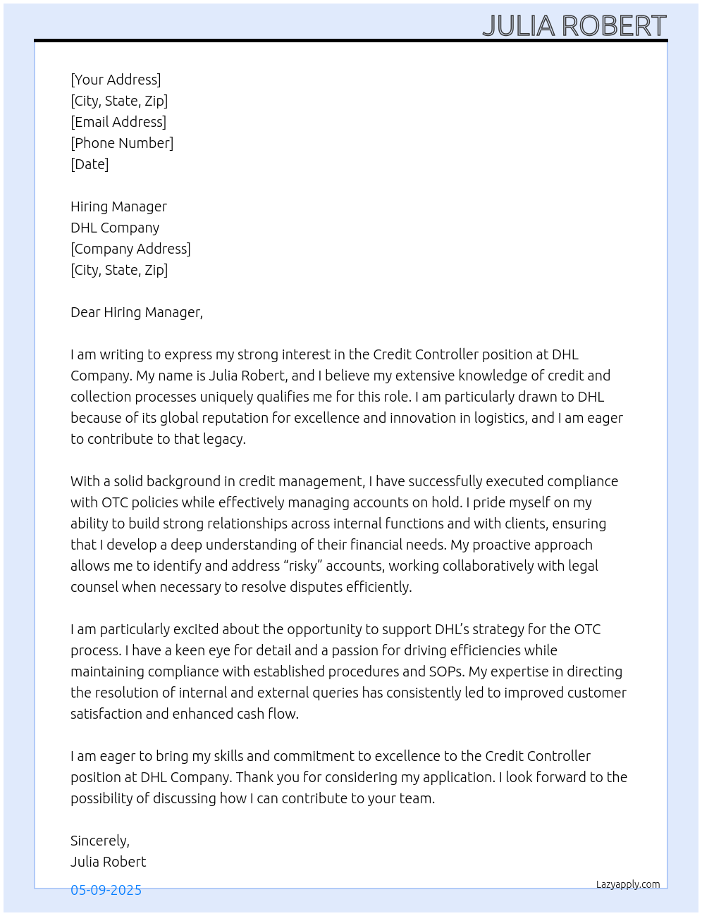 Cover letter for credit controller - LazyApply