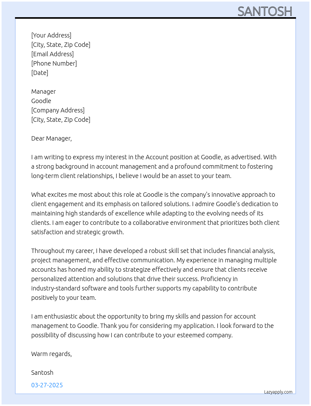Account  At Goodle Cover Letter