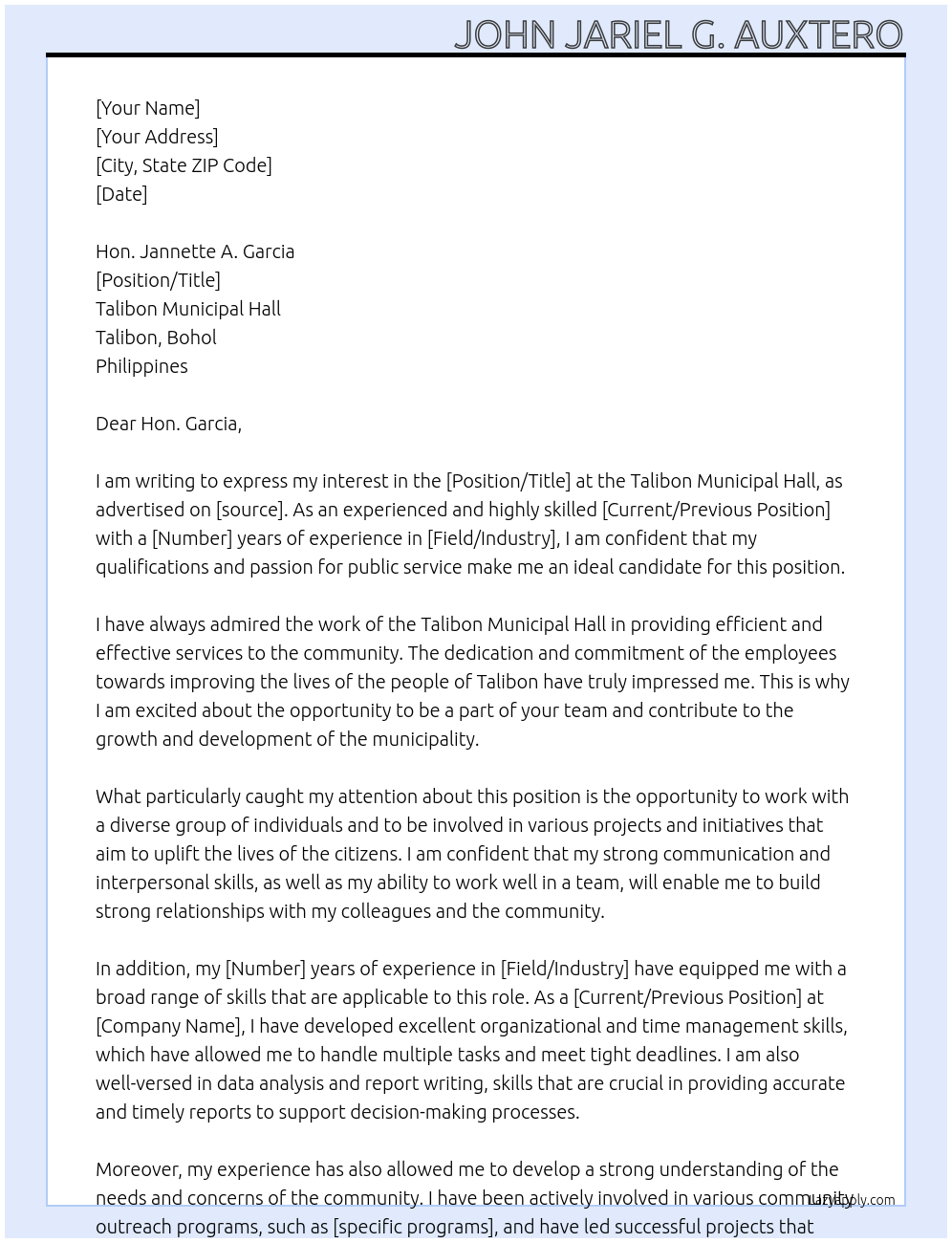 office At Talibon Municipal Hall Cover Letter