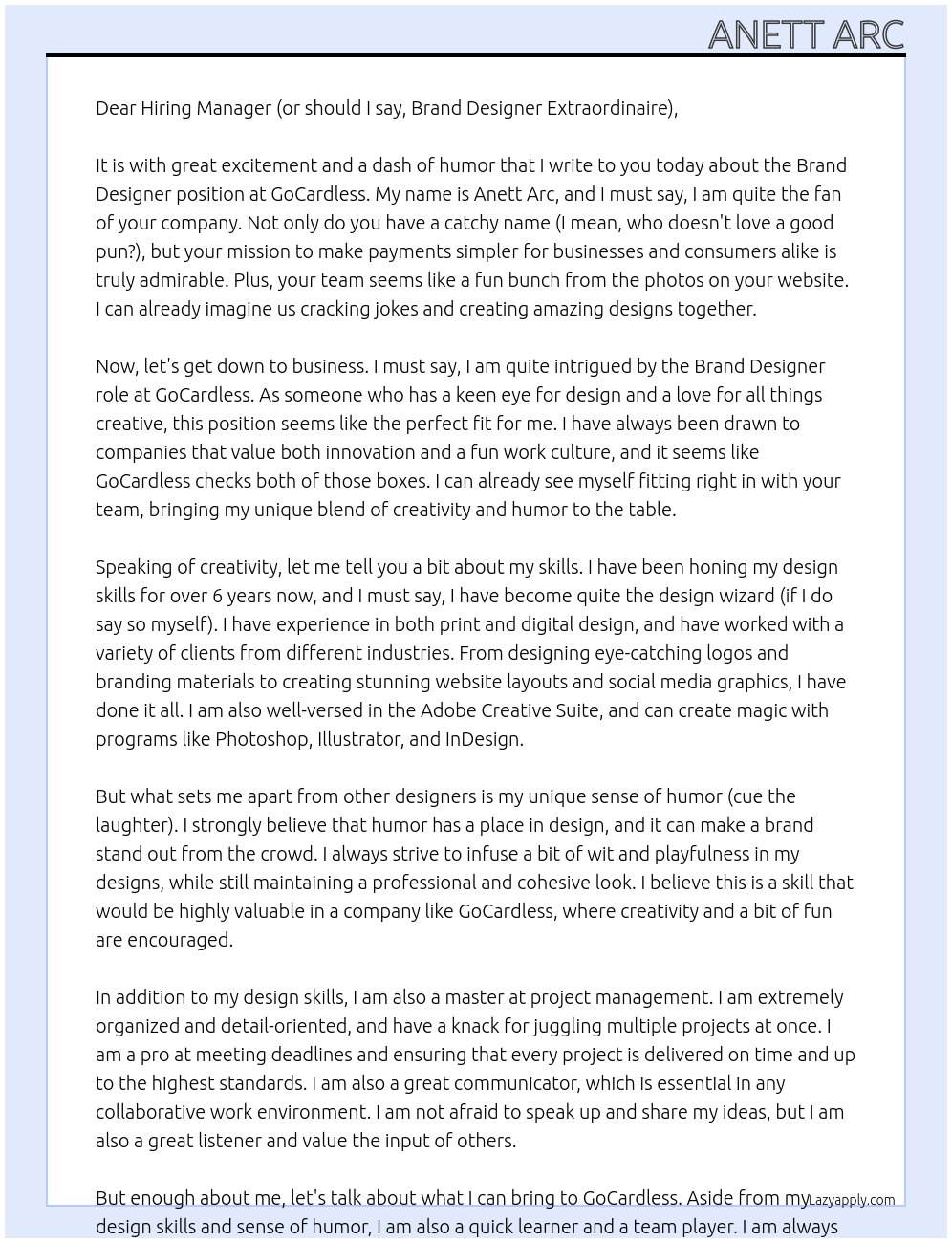 Brand Designer At GoCardless Cover Letter