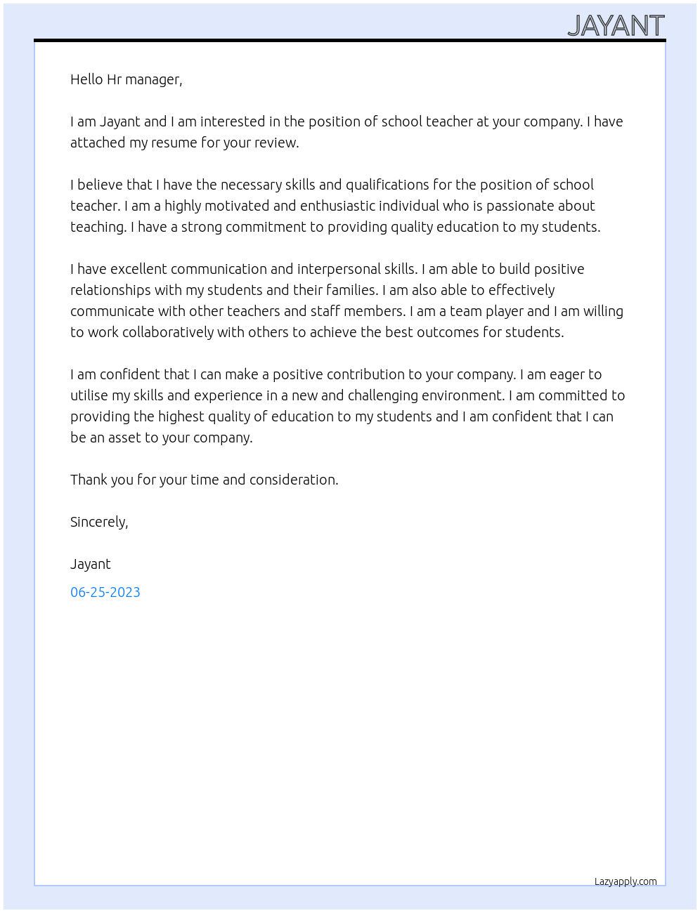 School teacher At School teacher Cover Letter