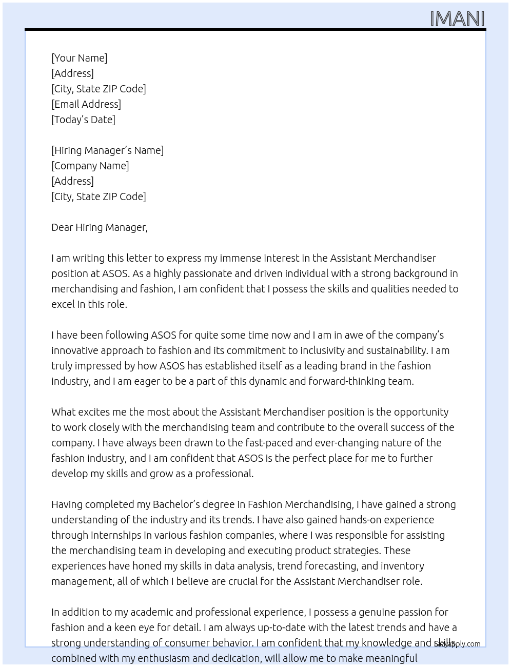 Assistant Merchandiser At Asos Cover Letter