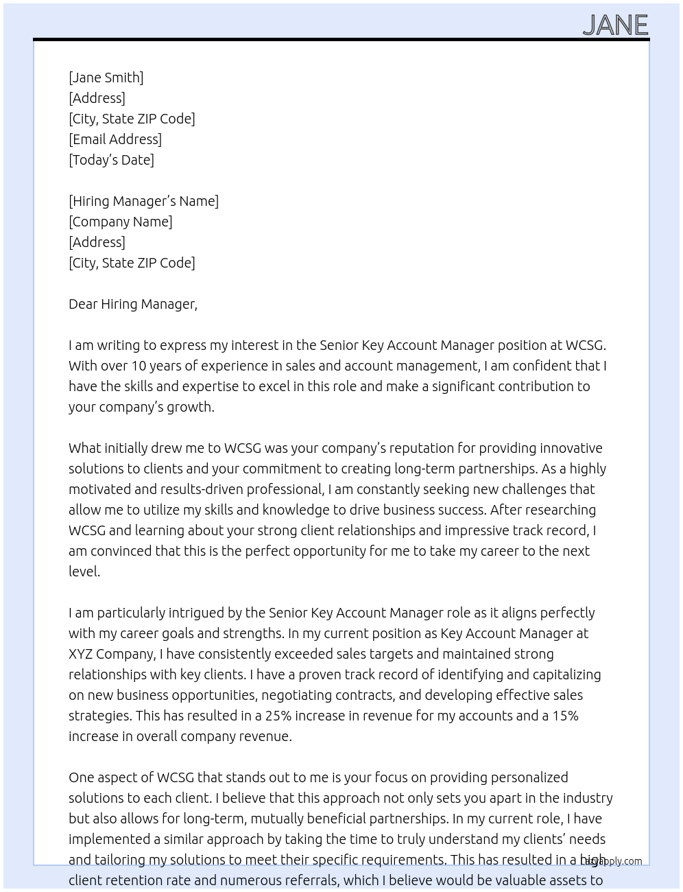 Senior Key Account Manager At WCSG Cover Letter