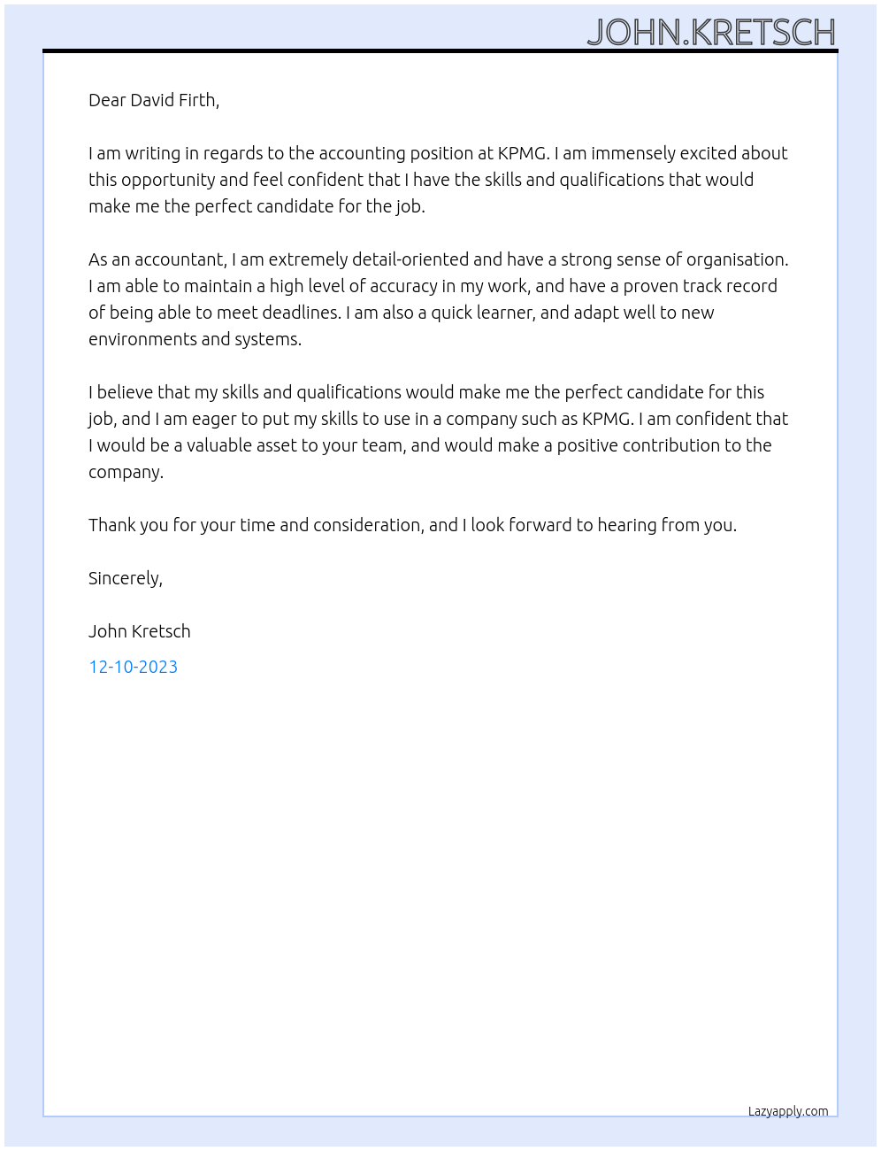 accounting At kpmg Cover Letter