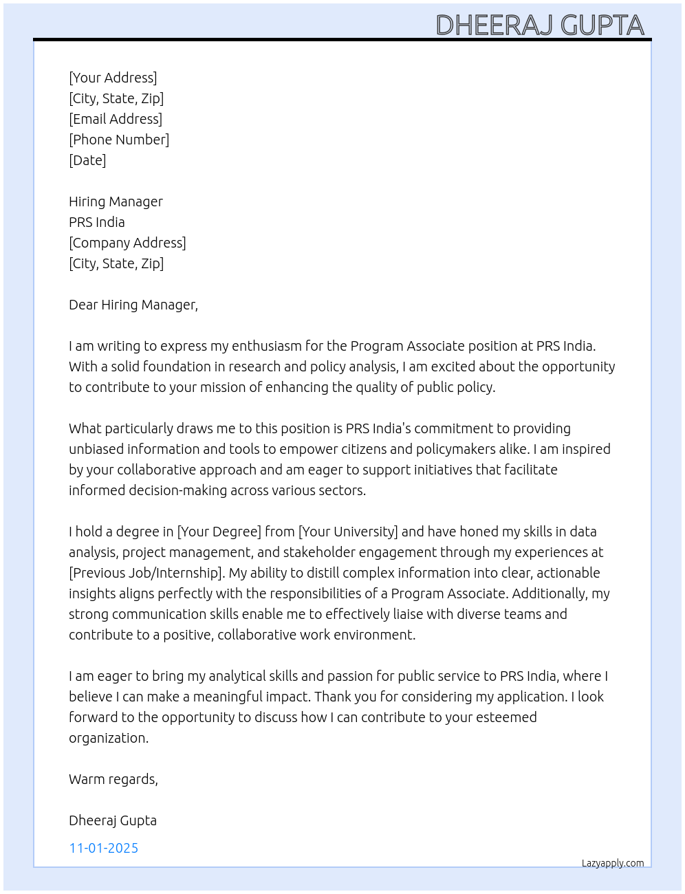 Cover letter for program associate - LazyApply