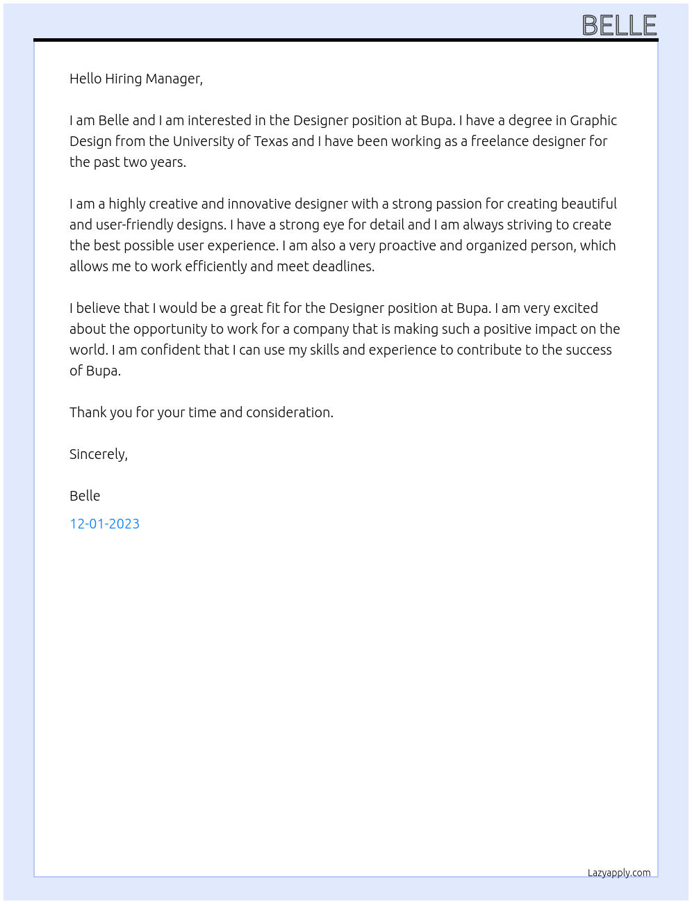 Designer At Bupa Cover Letter