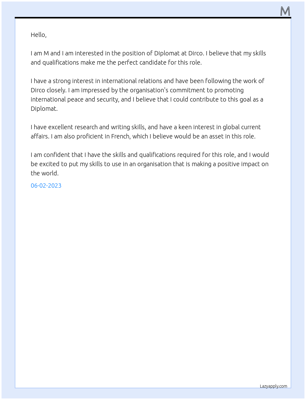 Diplomat At Dirco Cover Letter