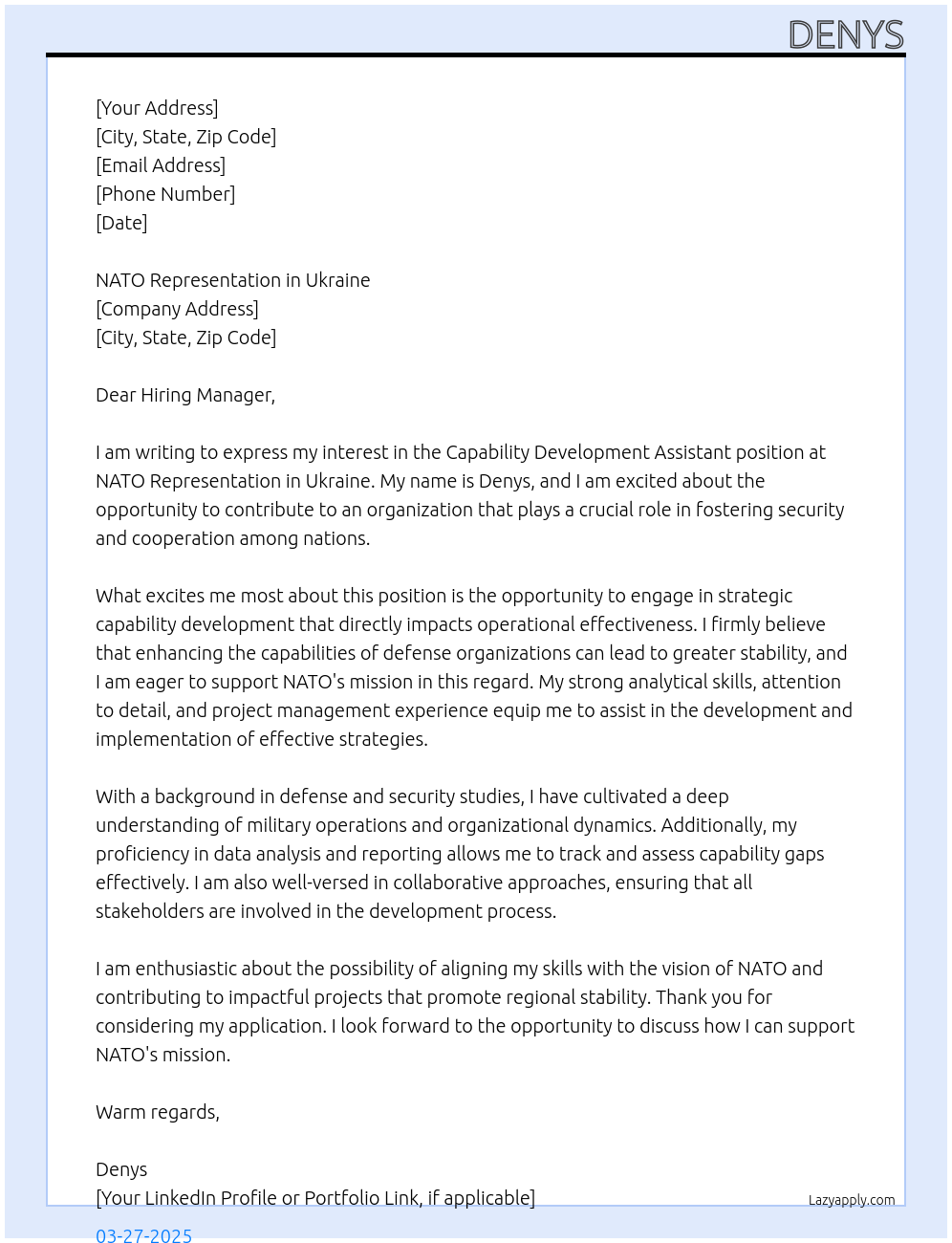 Cover letter for capability developmant assistant - LazyApply