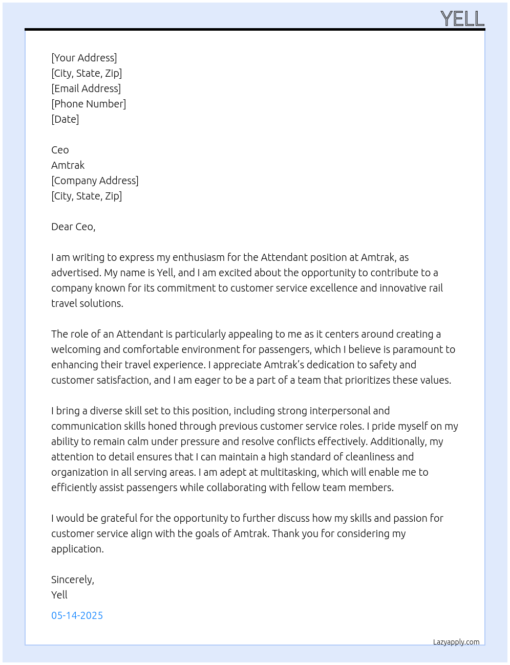 attendant  At Amtrak Cover Letter