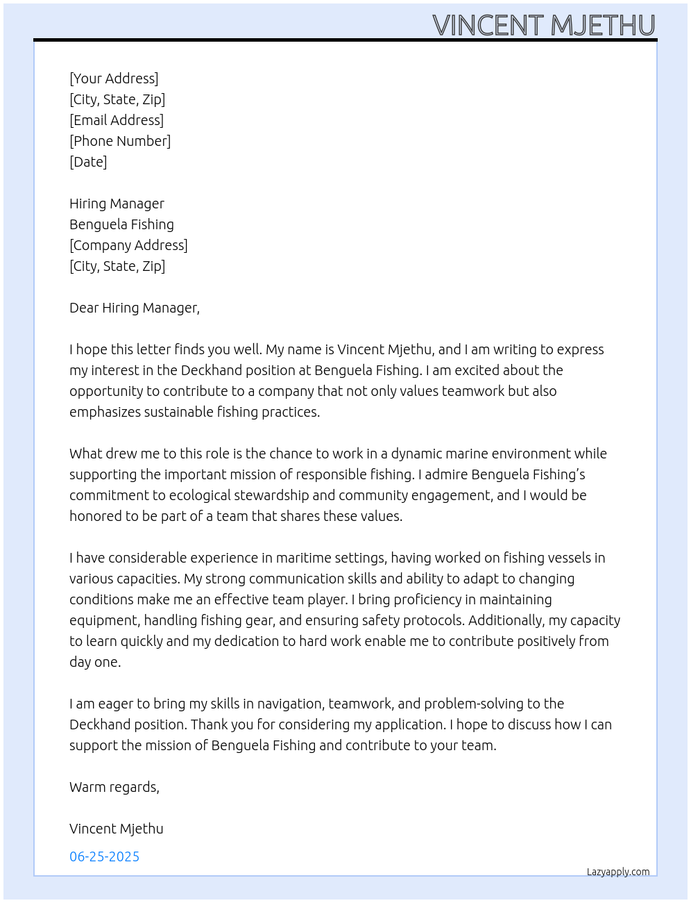 Cover letter for deckhand - LazyApply