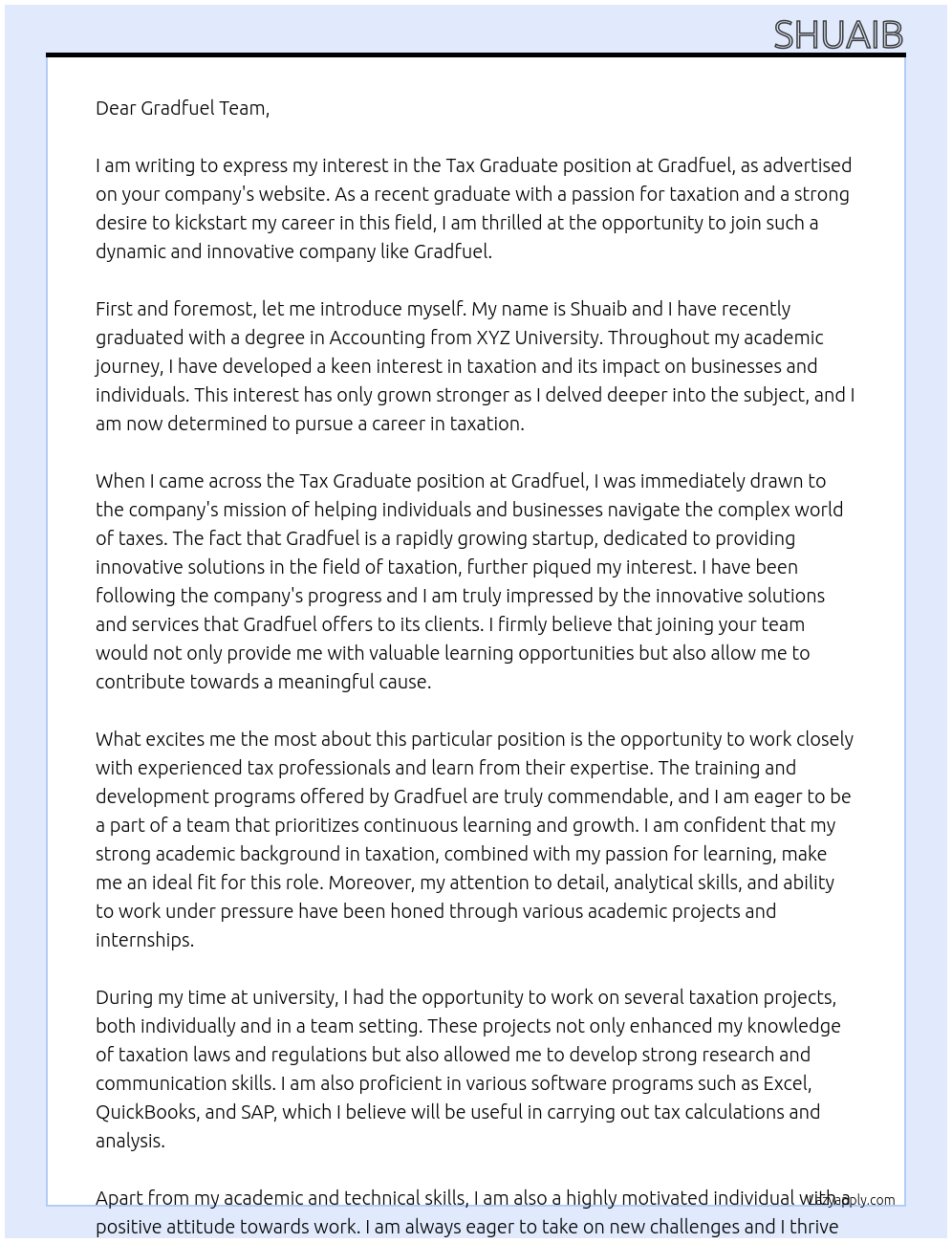 Tax Graduate At Gradfuel Cover Letter