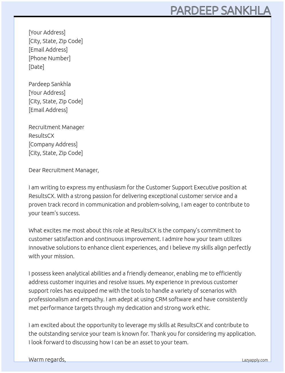 Cover letter for customer support executive - LazyApply