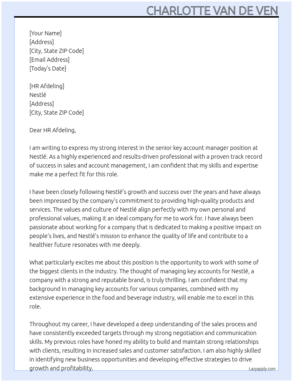 Cover letter for senior key account manager - LazyApply