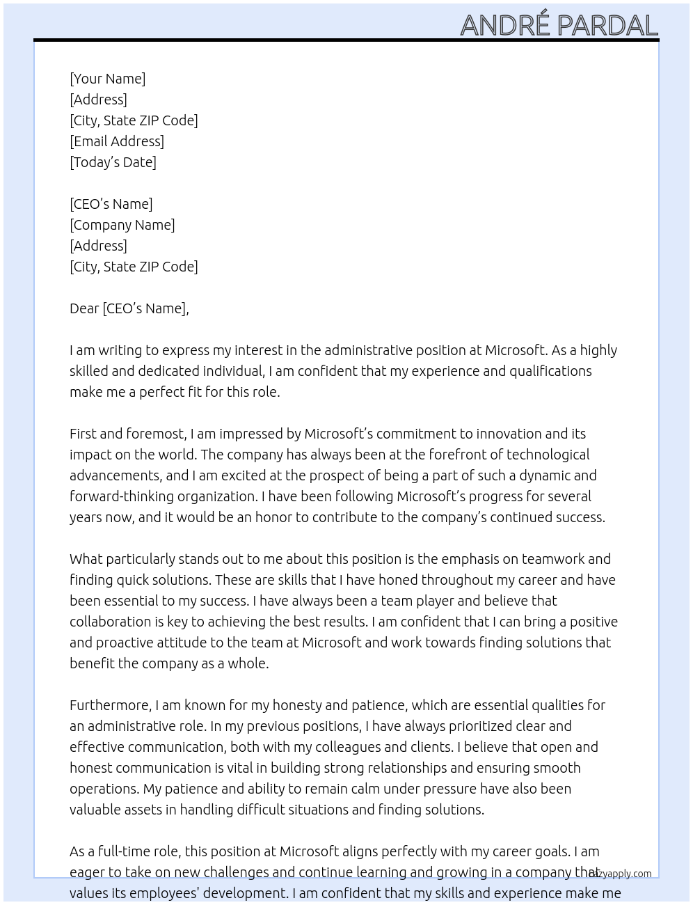 administrative At microsoft Cover Letter