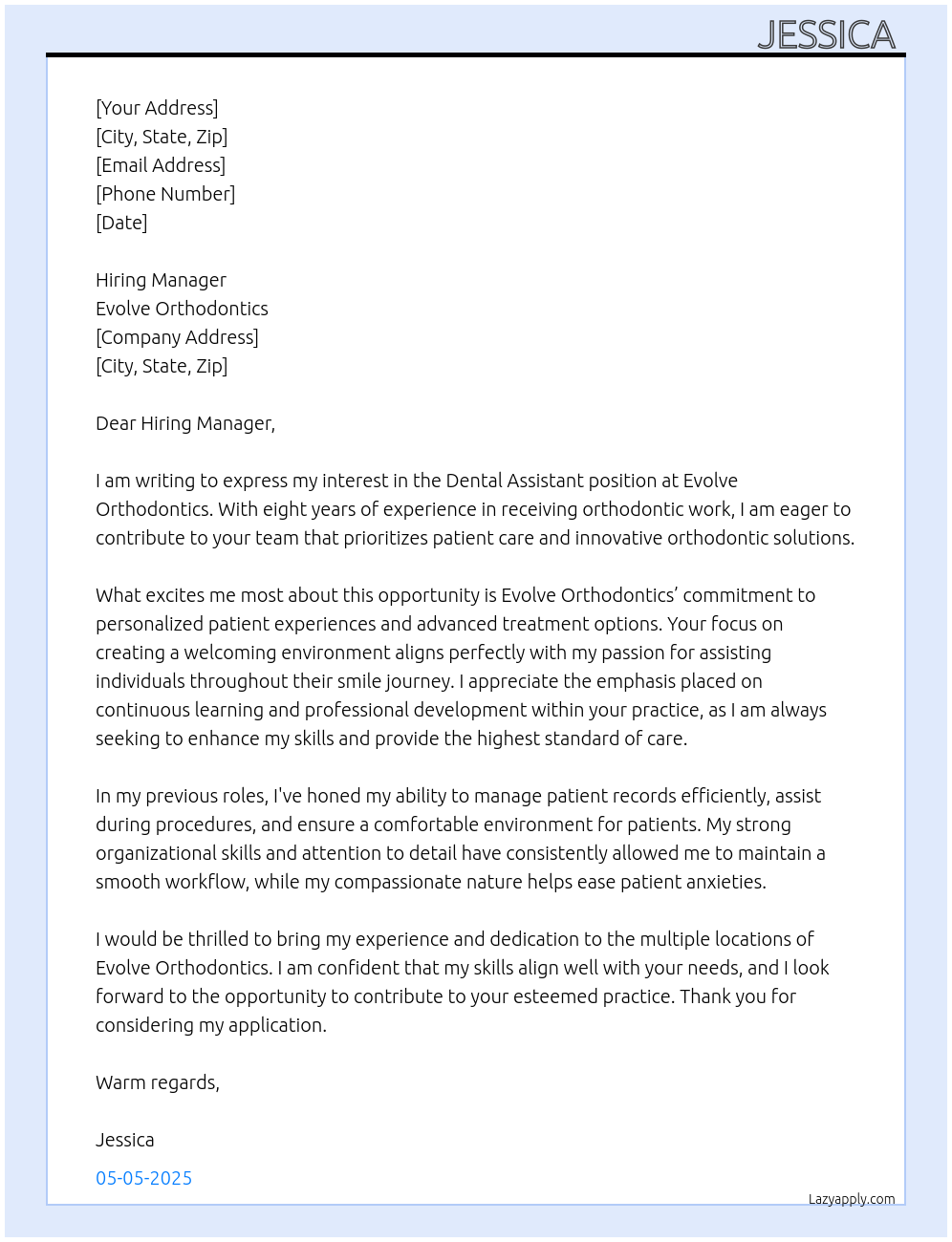 Dental Assistant At Evolve Orthodontics Cover Letter