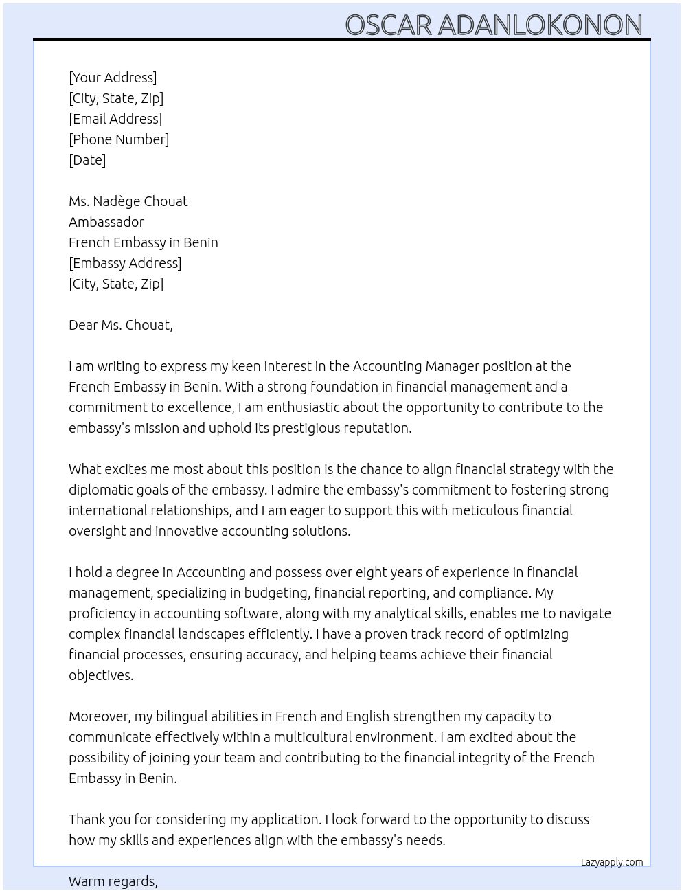 Cover letter for accounting manager - LazyApply