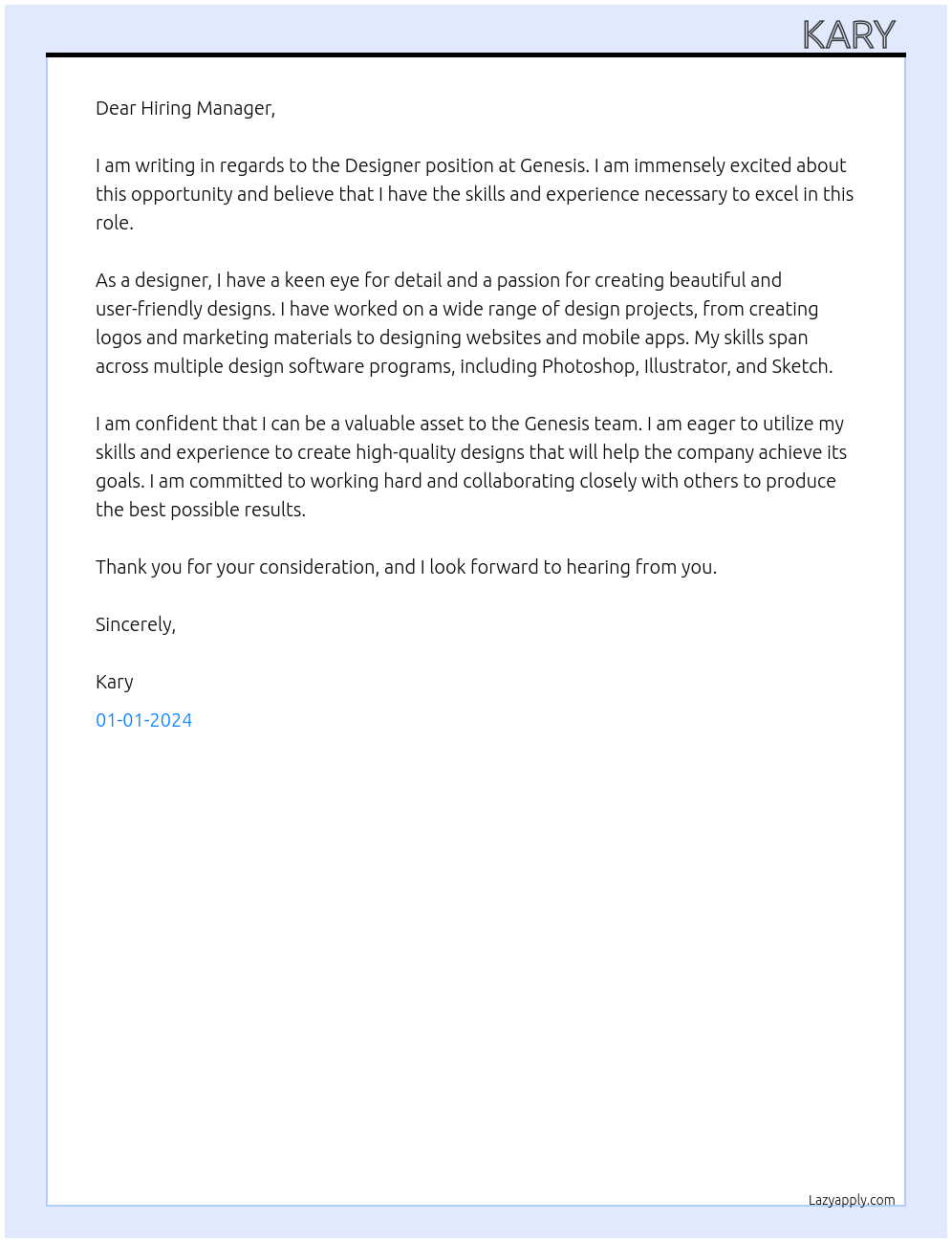 Designer At Genesis Cover Letter