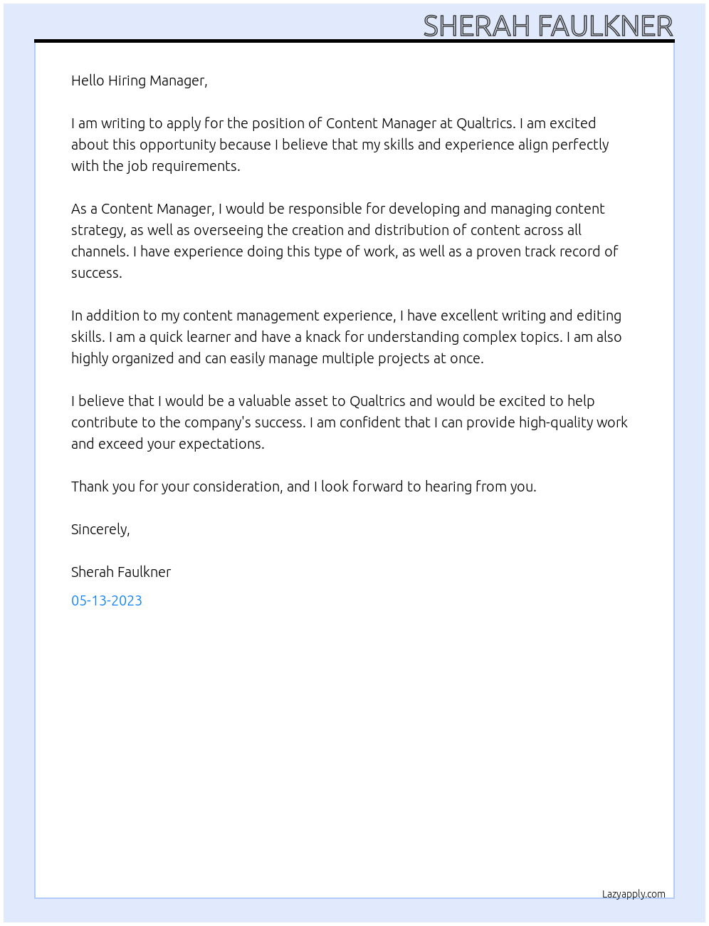 Content Manager At Qualtrics Cover Letter