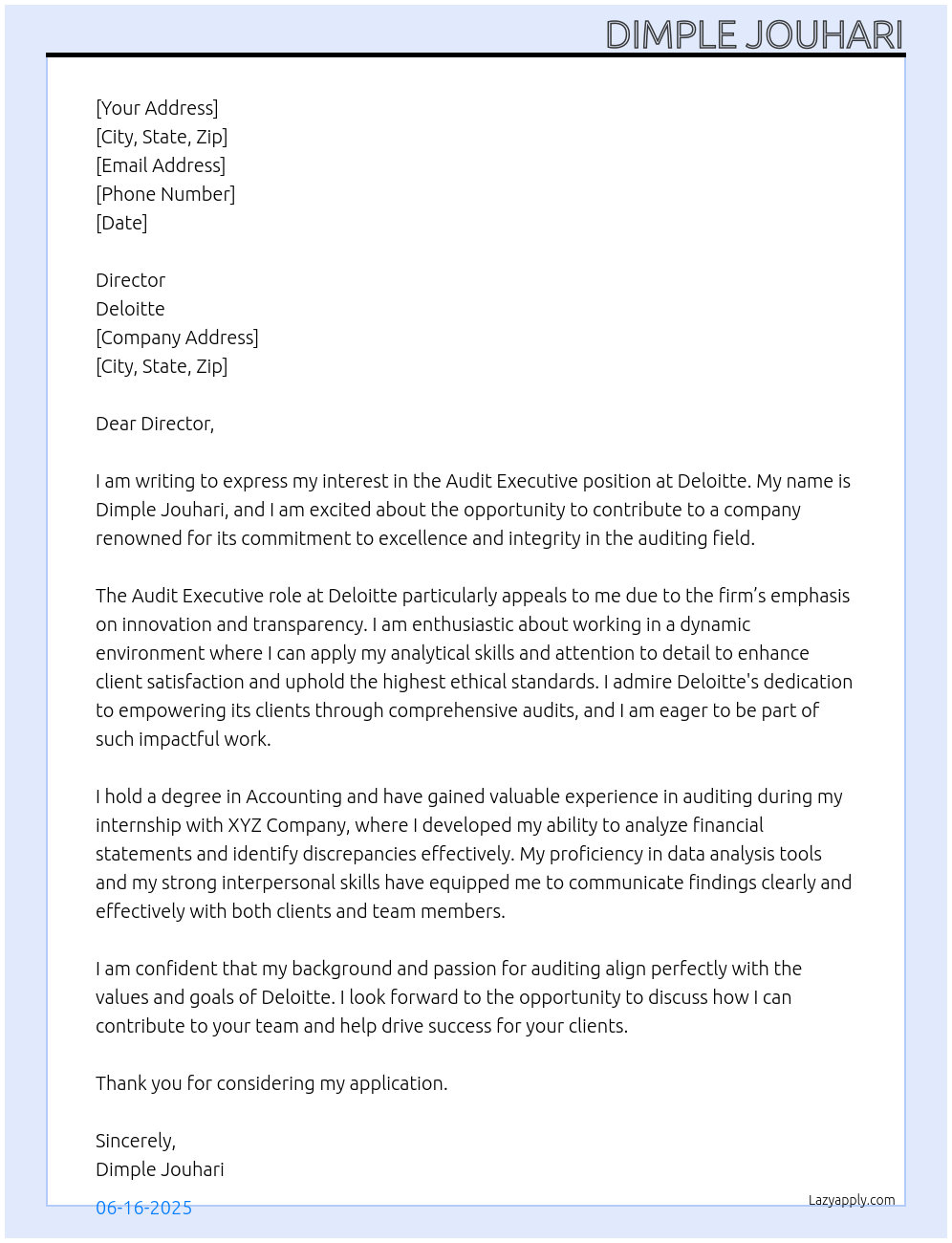 Cover letter for audit executive - LazyApply