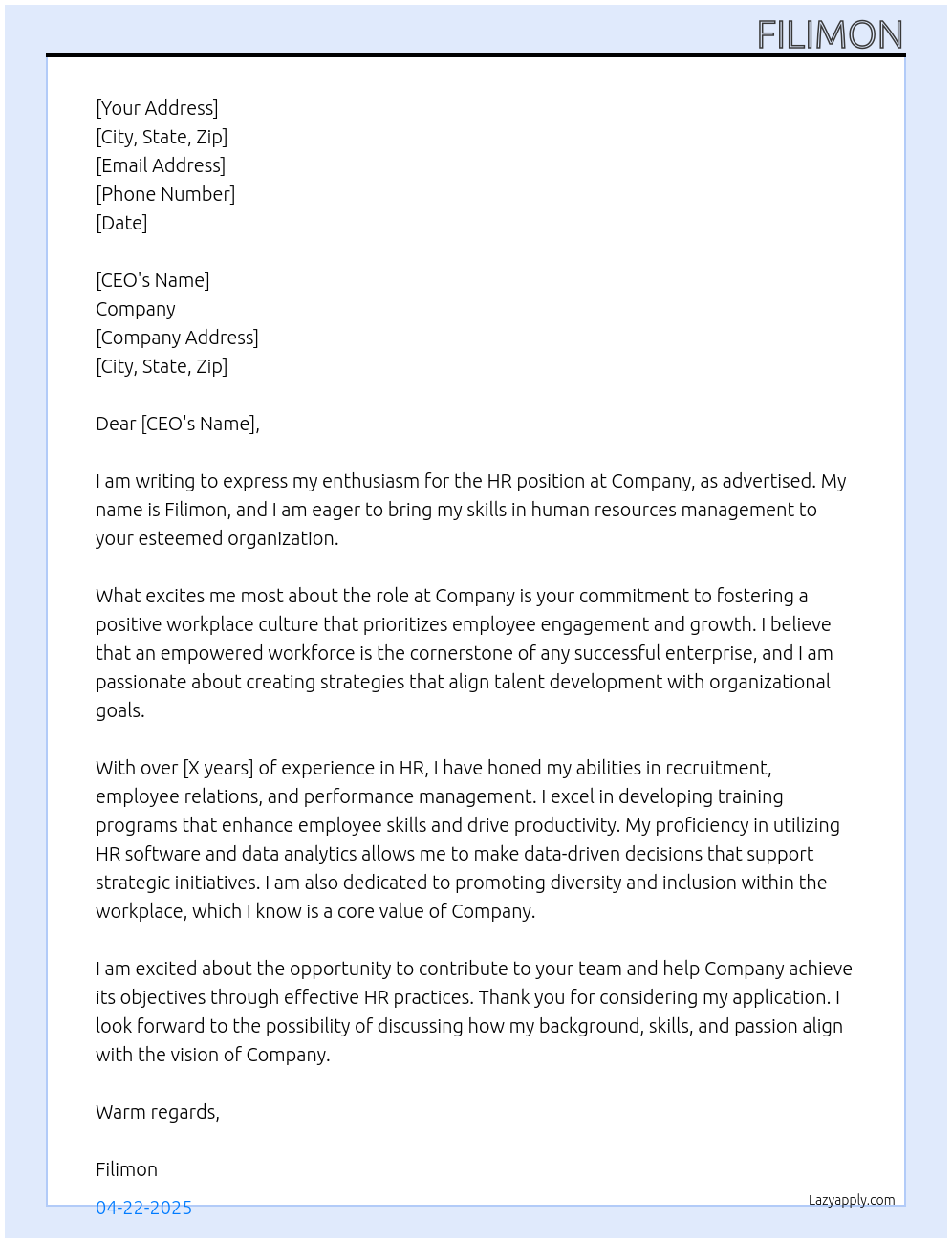 HR At Company Cover Letter