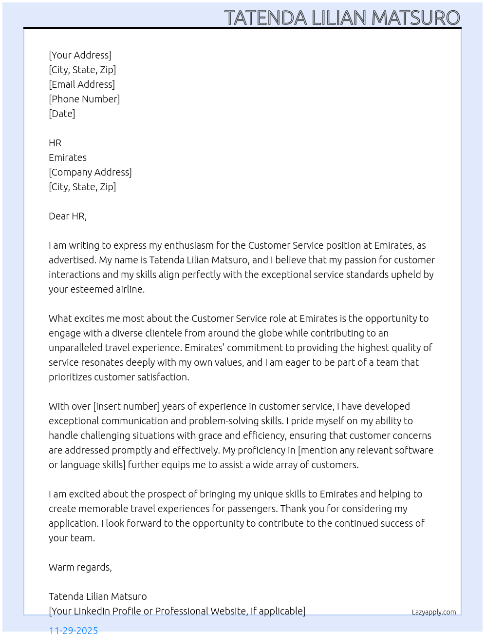 Cover letter for customer service - LazyApply