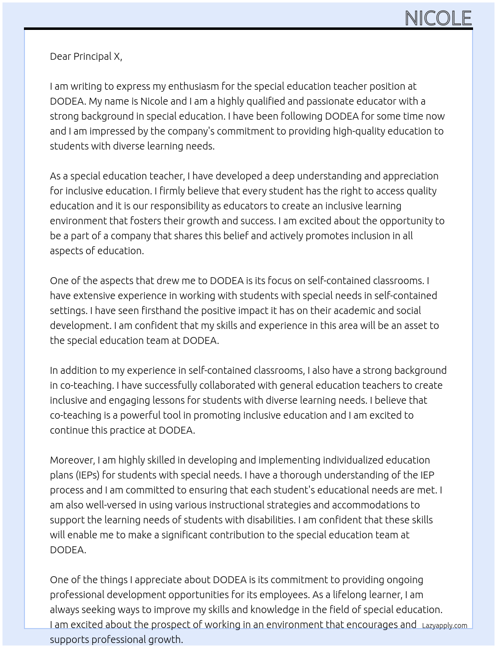 special education teacher At DODEA Cover Letter