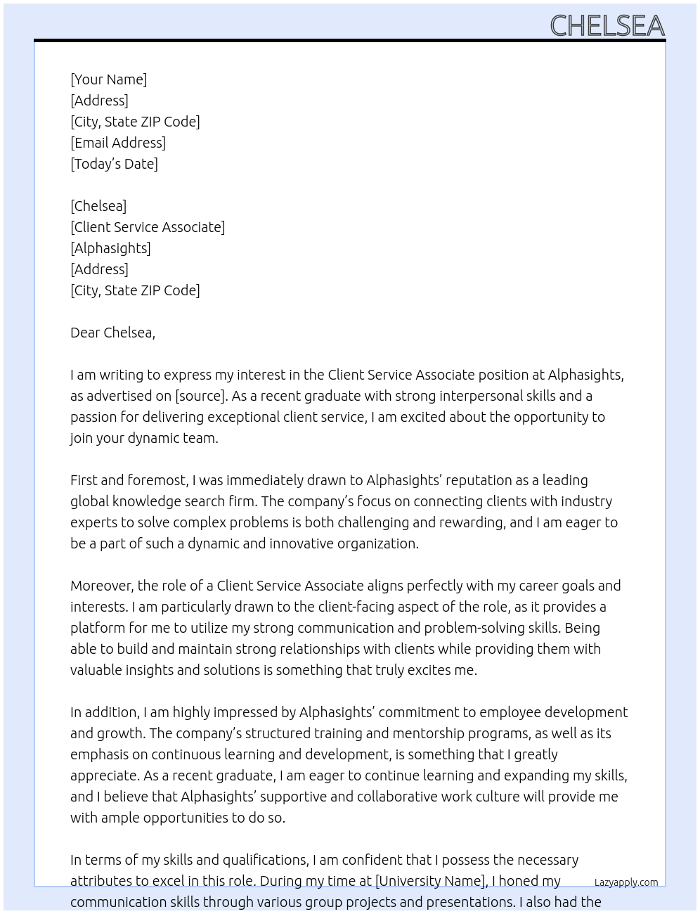 Client service associate  At alphasights Cover Letter