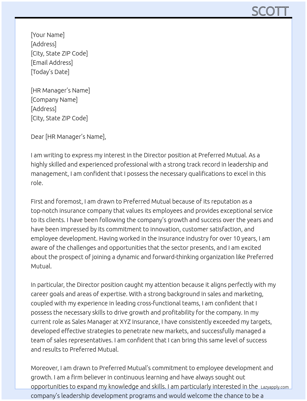 Director At Preferred Mutual Cover Letter