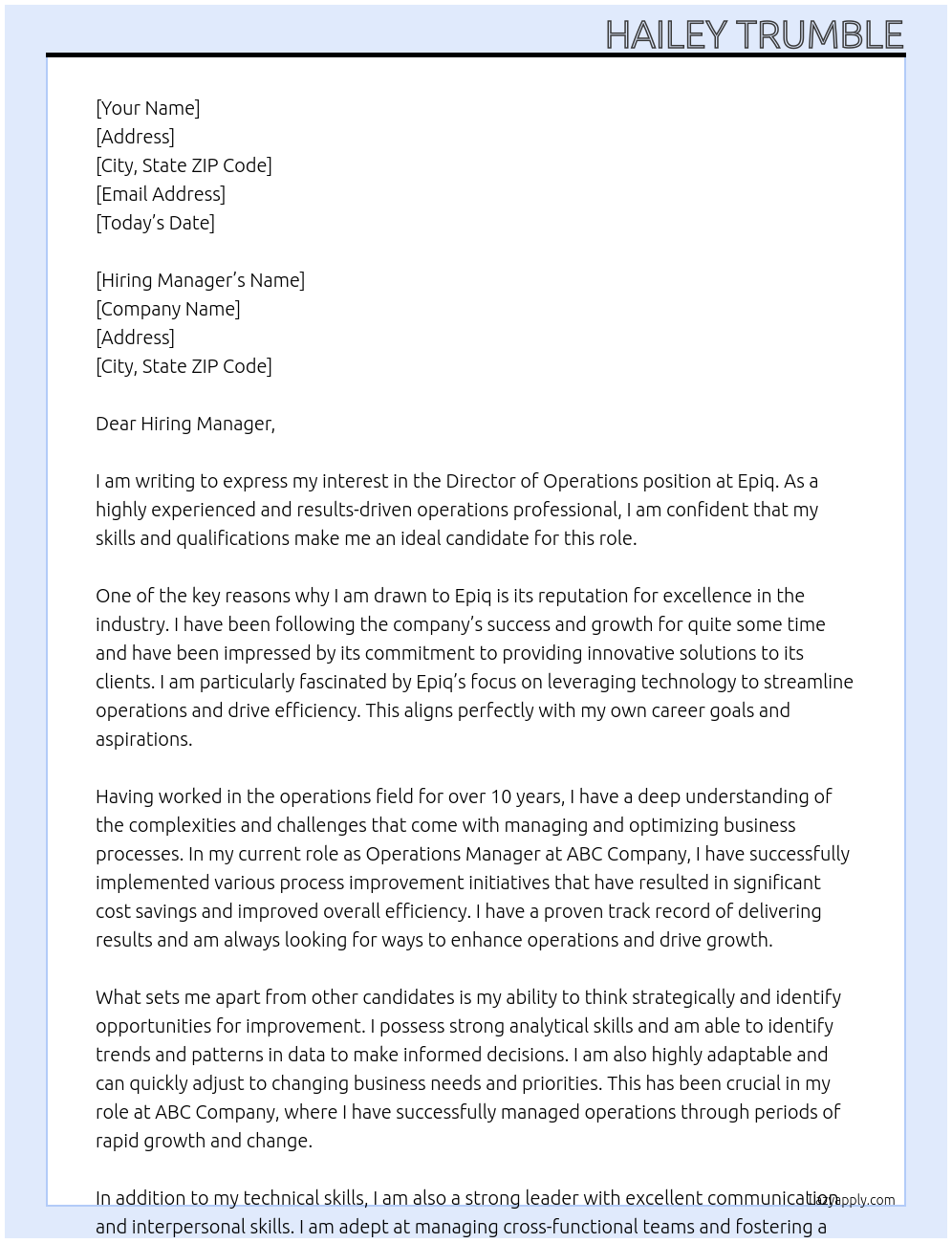 Director of Operations At Epiq Cover Letter