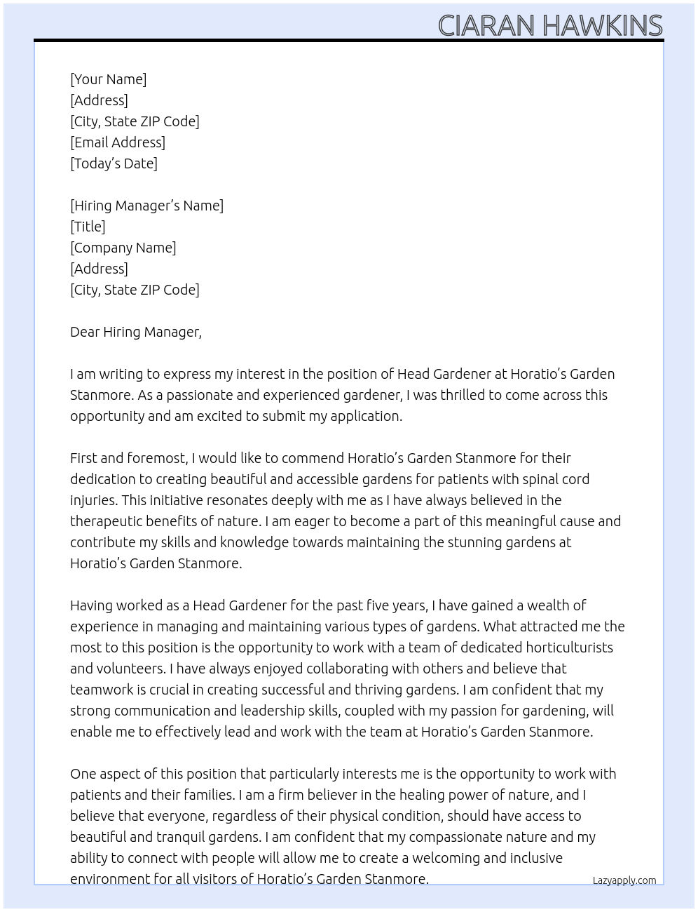 Cover letter for head gardener - LazyApply