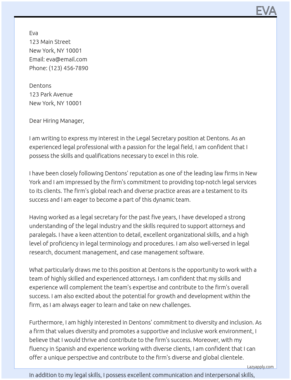 legal secretary At Dentons Cover Letter