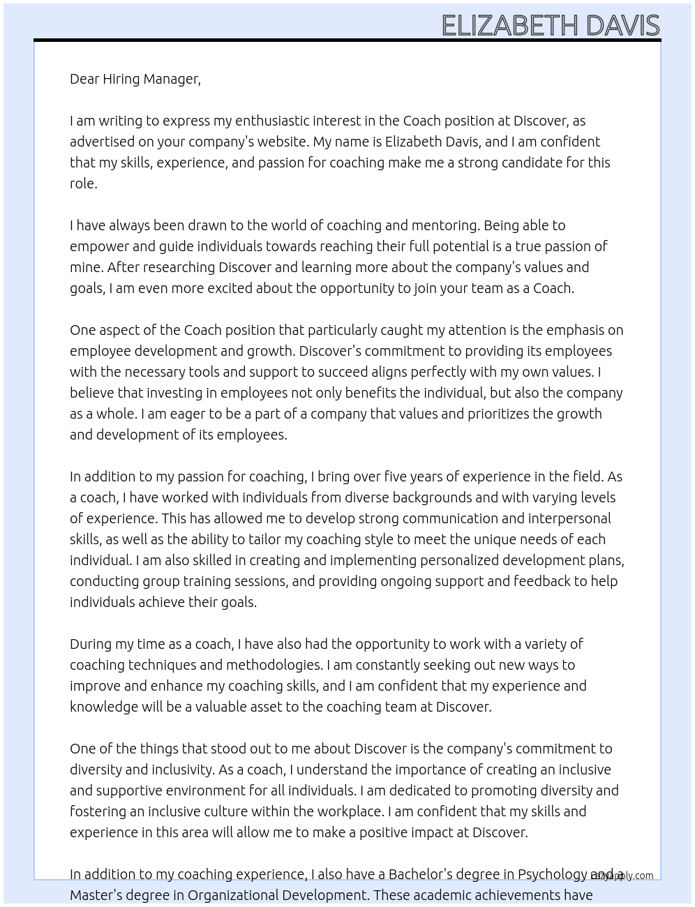 Cover letter for coach - LazyApply