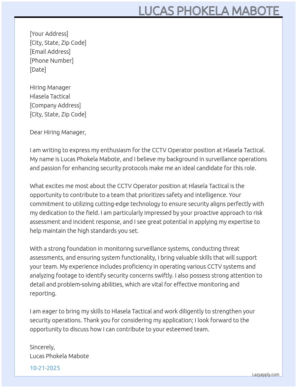 Cover letter for cctv operator - LazyApply
