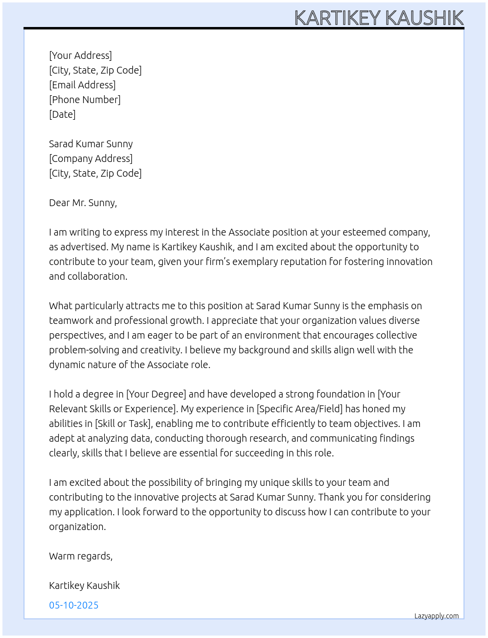 Associate At Sarad Kumar Sunny Cover Letter