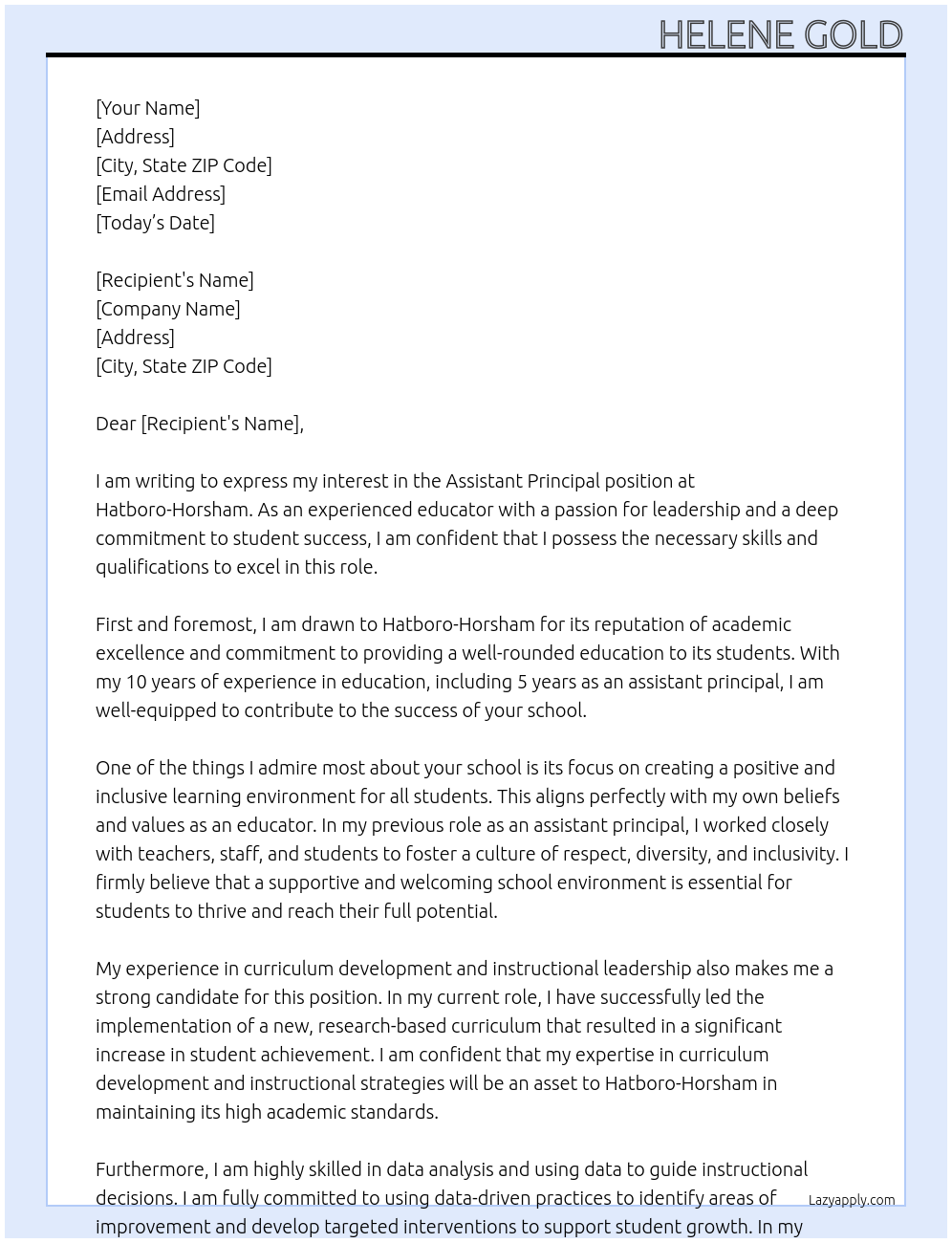 assistant principal At hatboro-horsham Cover Letter