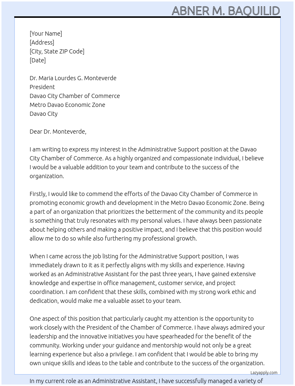 Administrative Support At Administrative Assistant Cover Letter