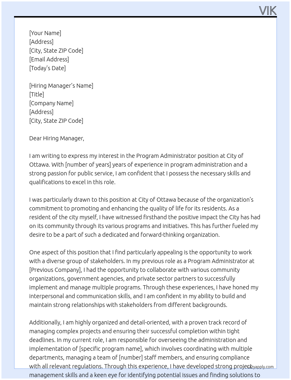 Cover letter for program administrator - LazyApply