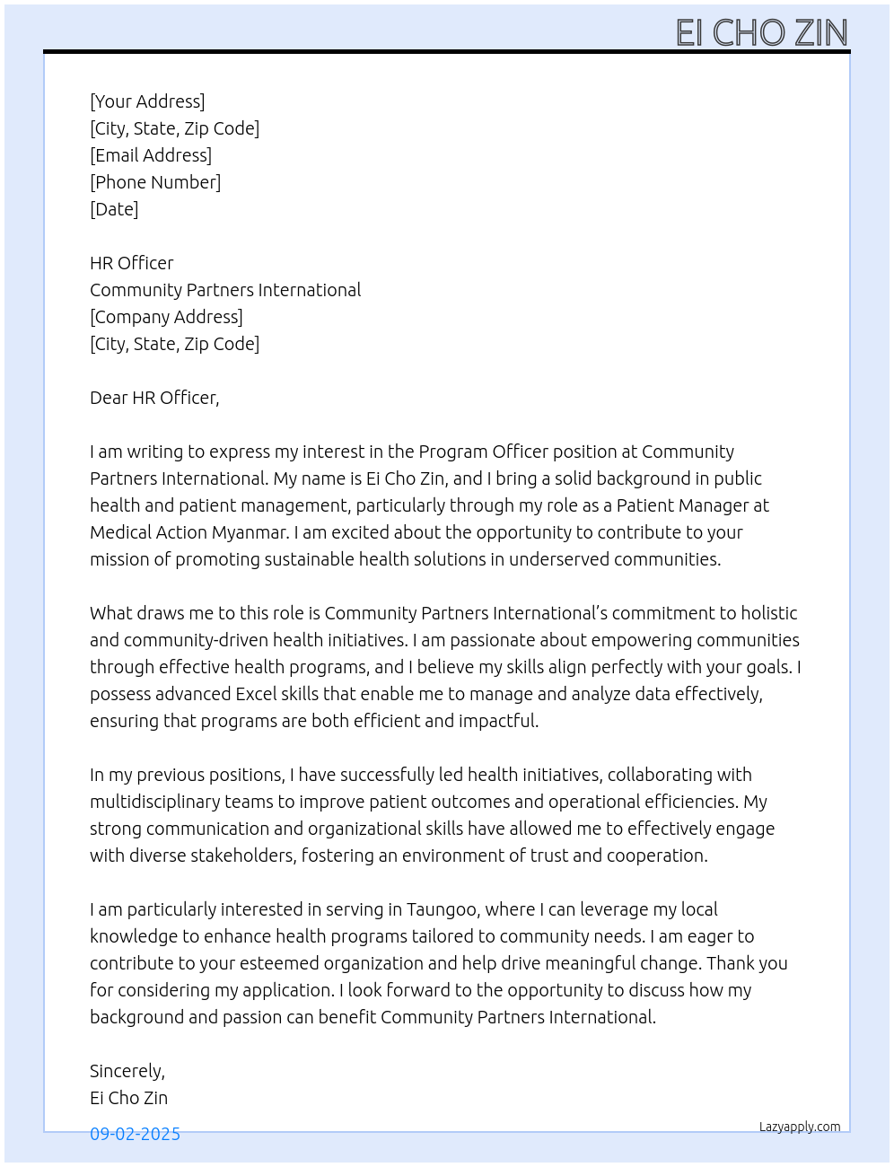 Program Officer At Community Partners International Cover Letter