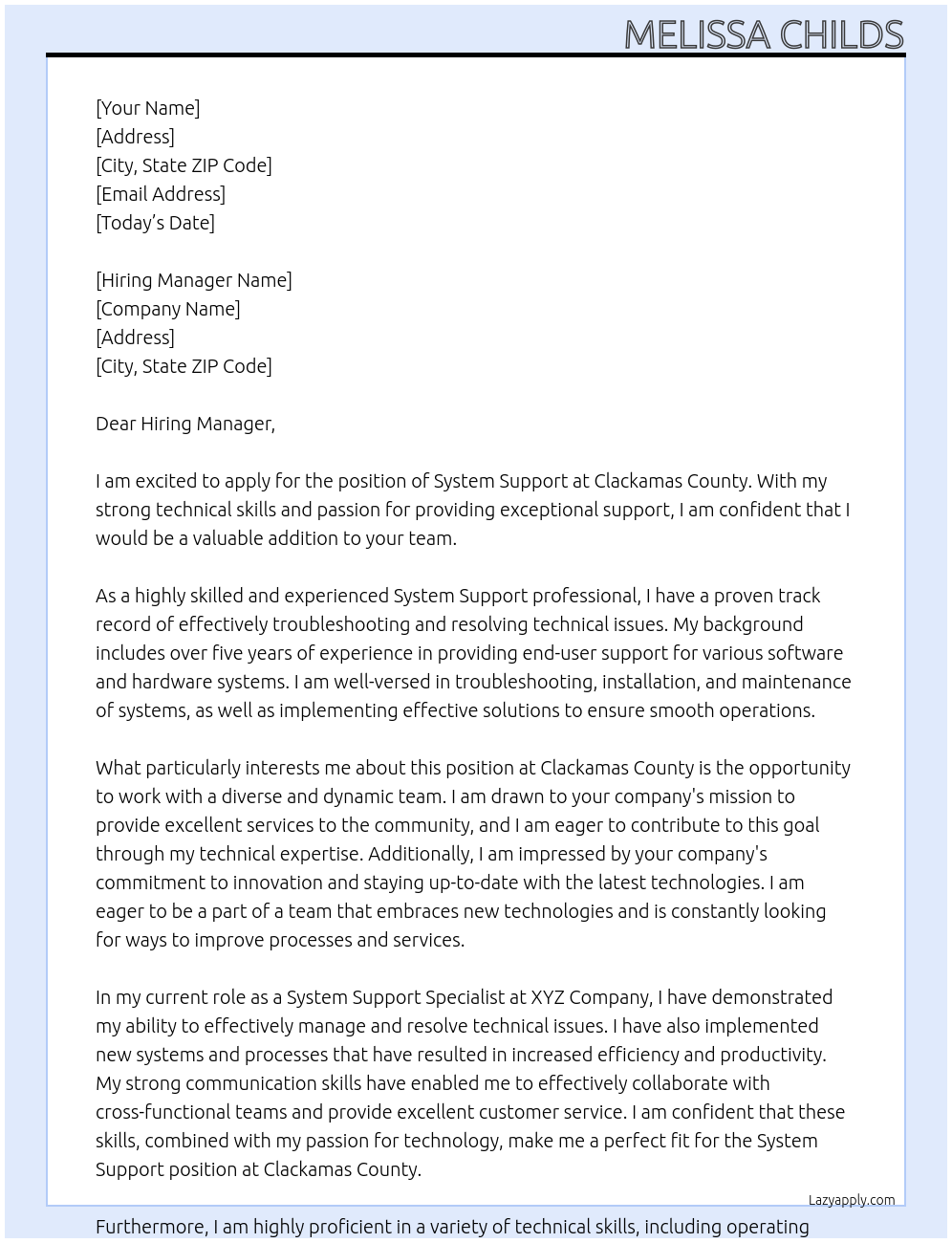 System Support At Clackamas County Cover Letter