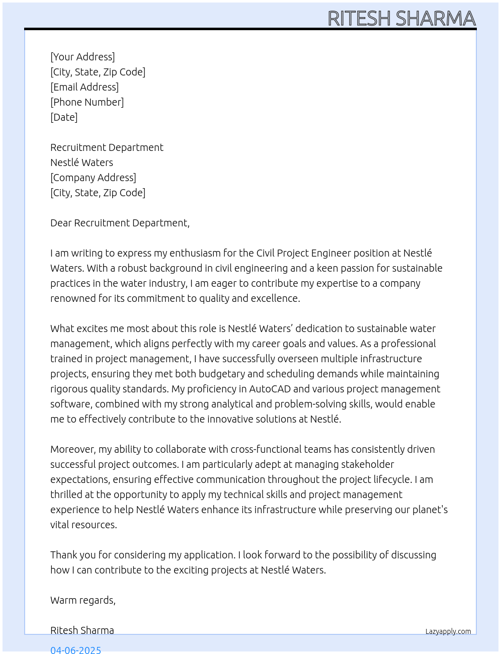 Cover letter for civil project engineer - LazyApply