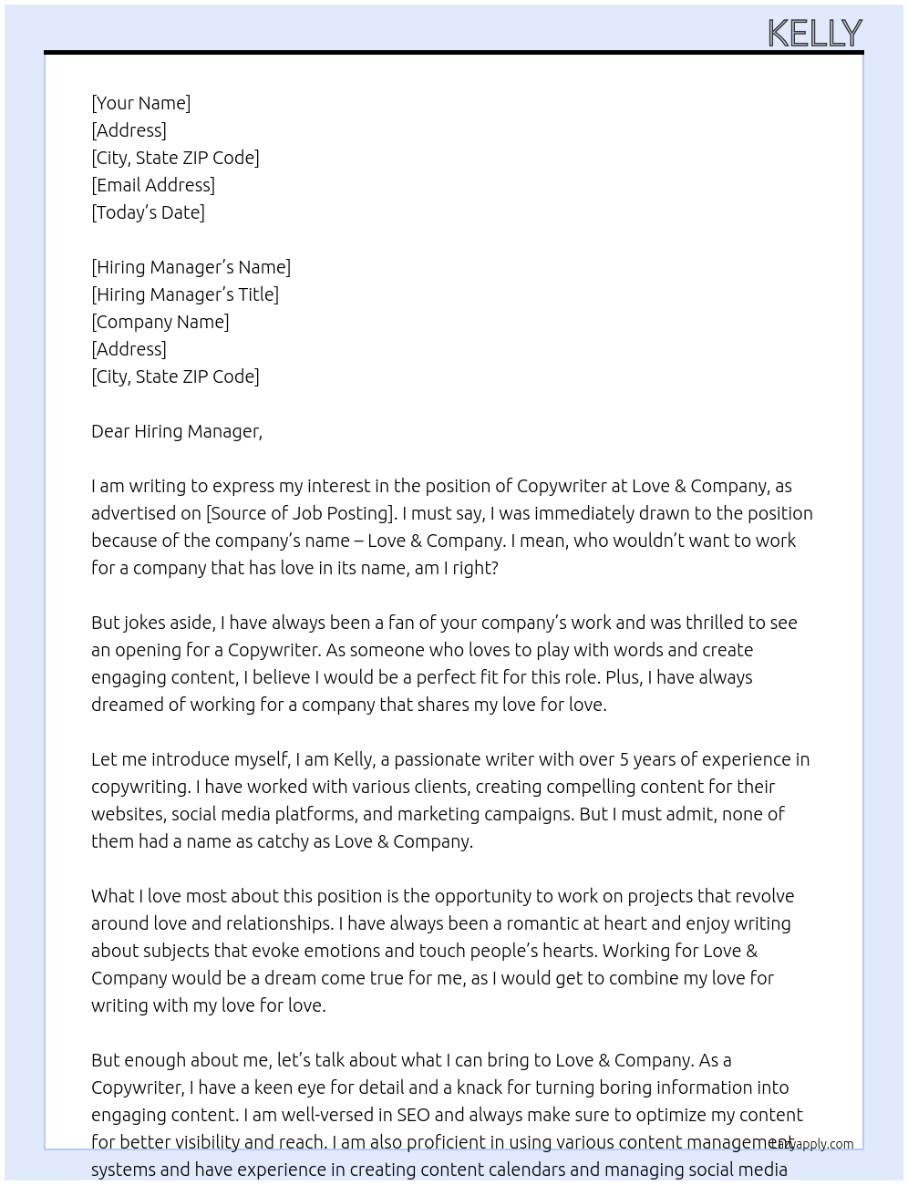 copywriter At Love & Company Cover Letter