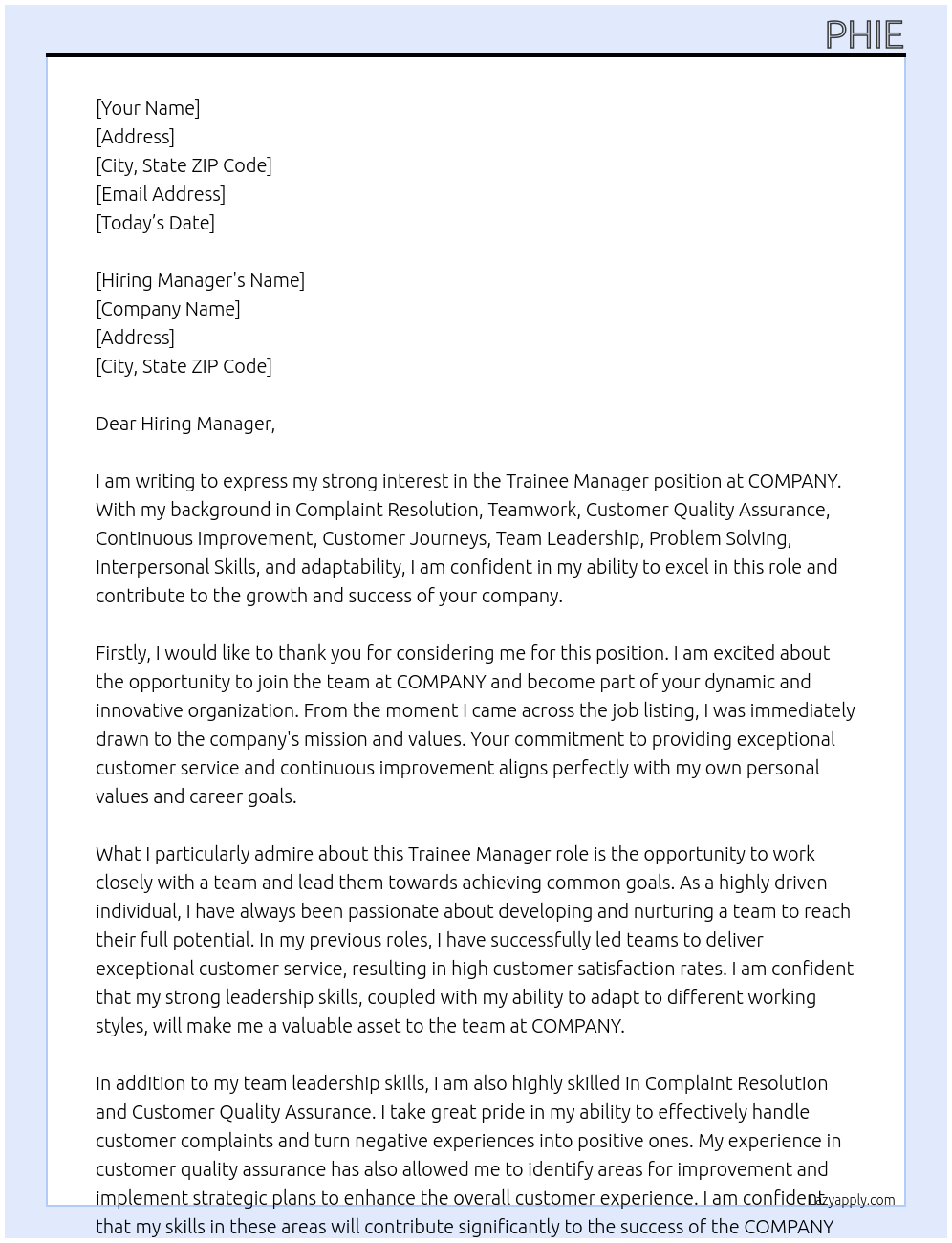 Trainee Manager At COMPANY Cover Letter