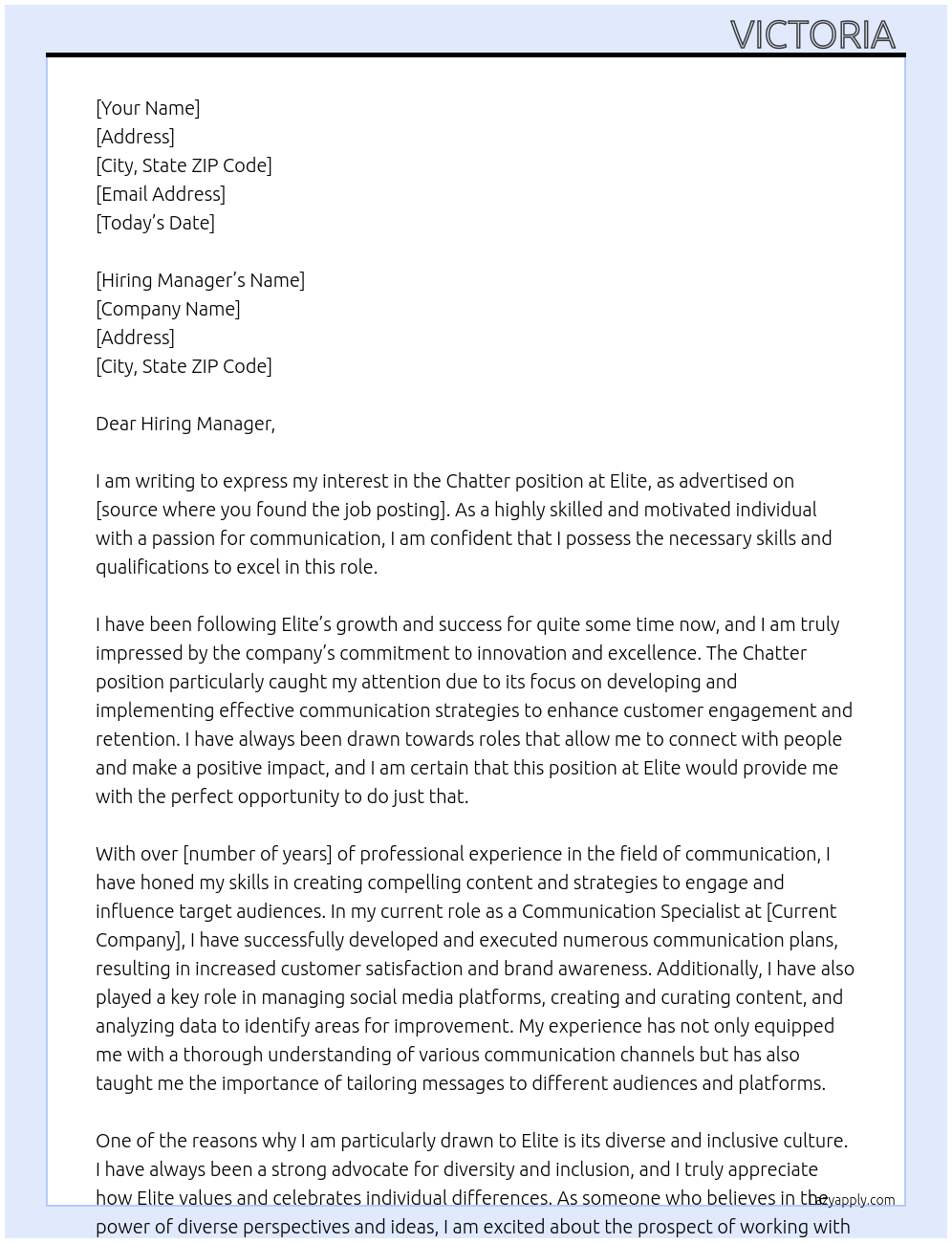 Chatter At Elite Cover Letter