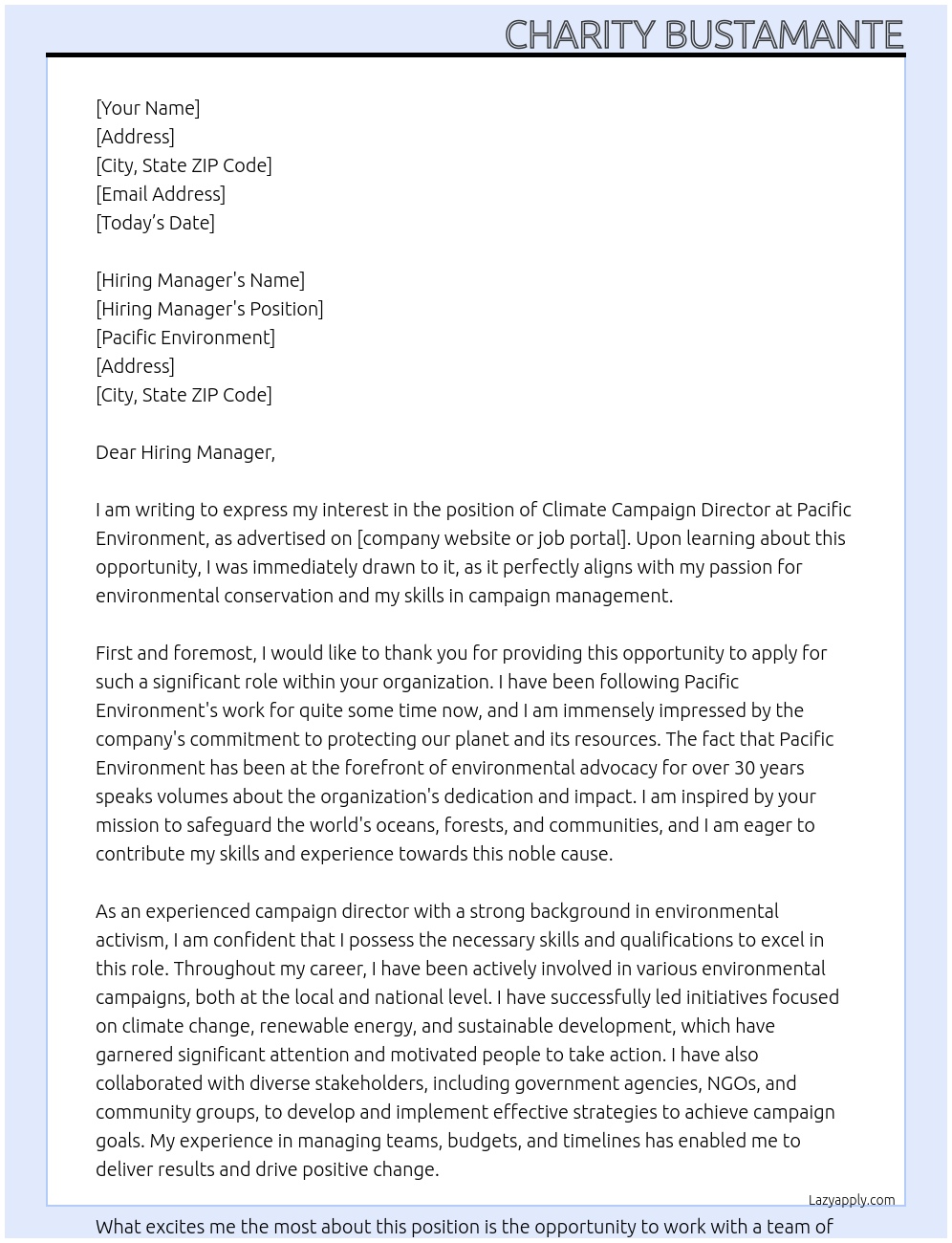 Cover letter for climate campaign director - LazyApply