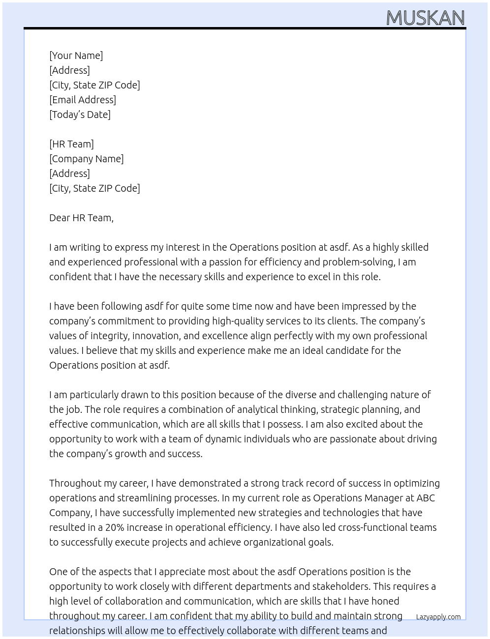 Operations At asdf Cover Letter