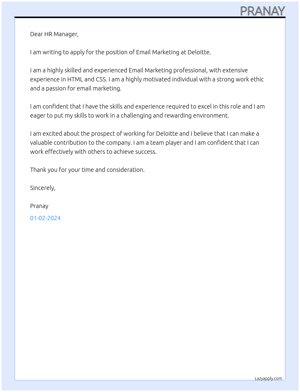 Email Marketing At Deloitte Cover Letter