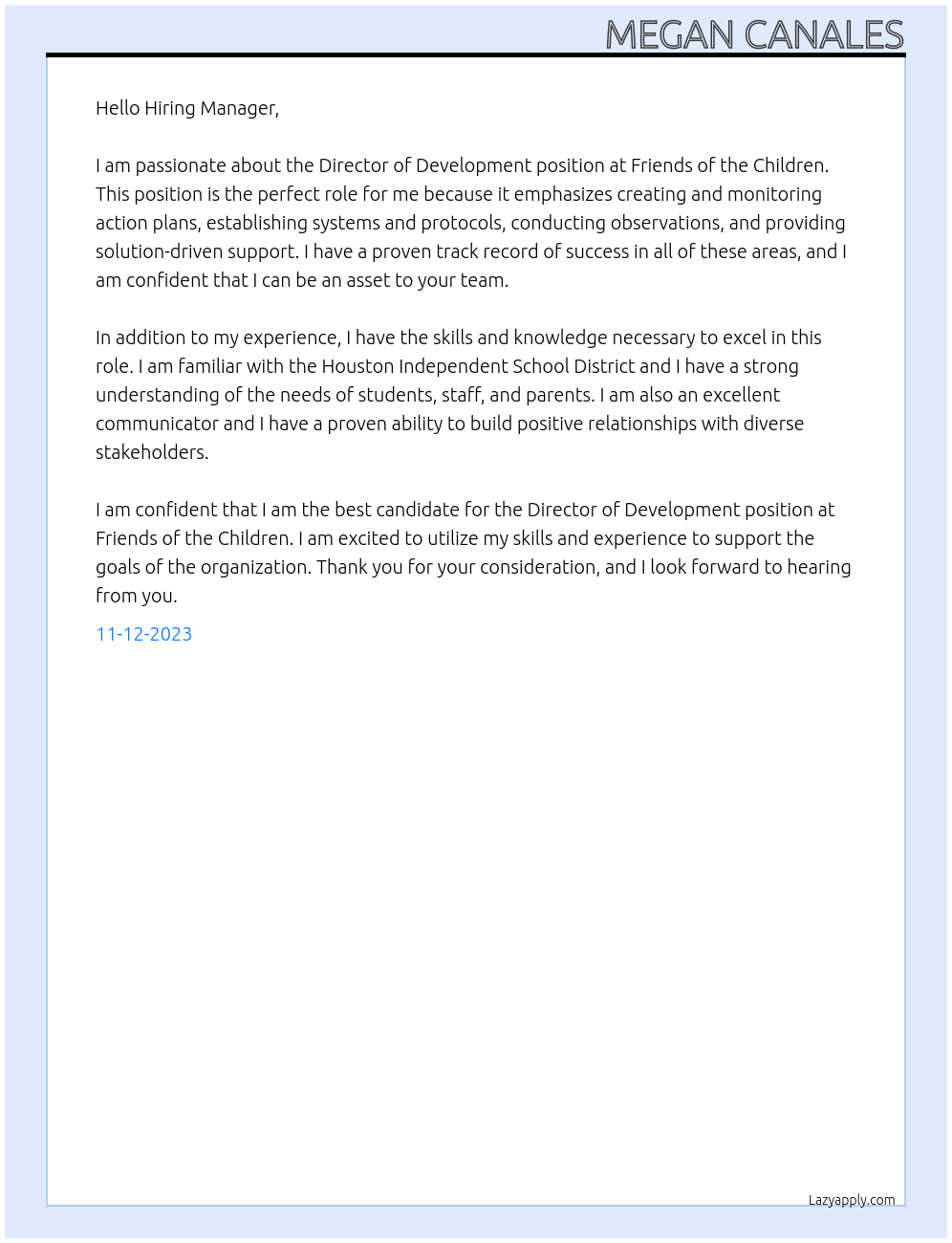 Director of Development At Friends of the Children Cover Letter